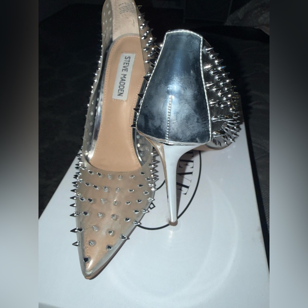 Steve Madden Metallic Silver Spiked Heels